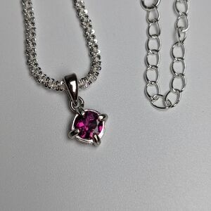 Sterling Silver Natural Pink Raspberry Garnet Necklace 0.5 Carat New 20-22"
